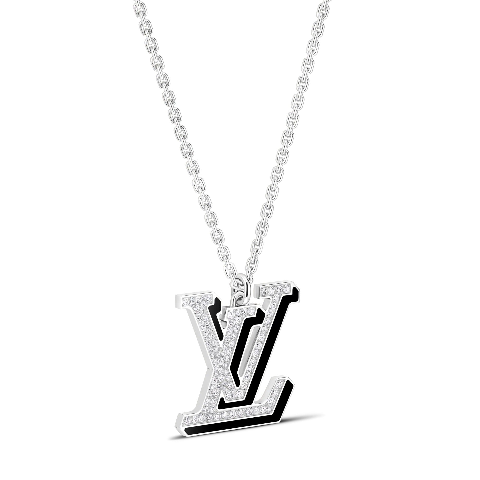 LV Large Pendant, White Gold, Diamonds and Black Lacquer