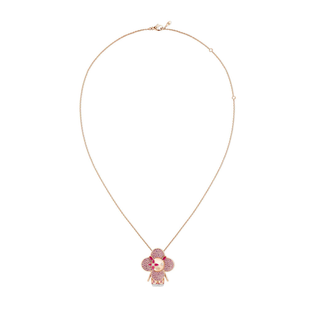Vivienne Pig Pendant, Pink Gold, Lacquer, Diamonds & Colored Gemstones