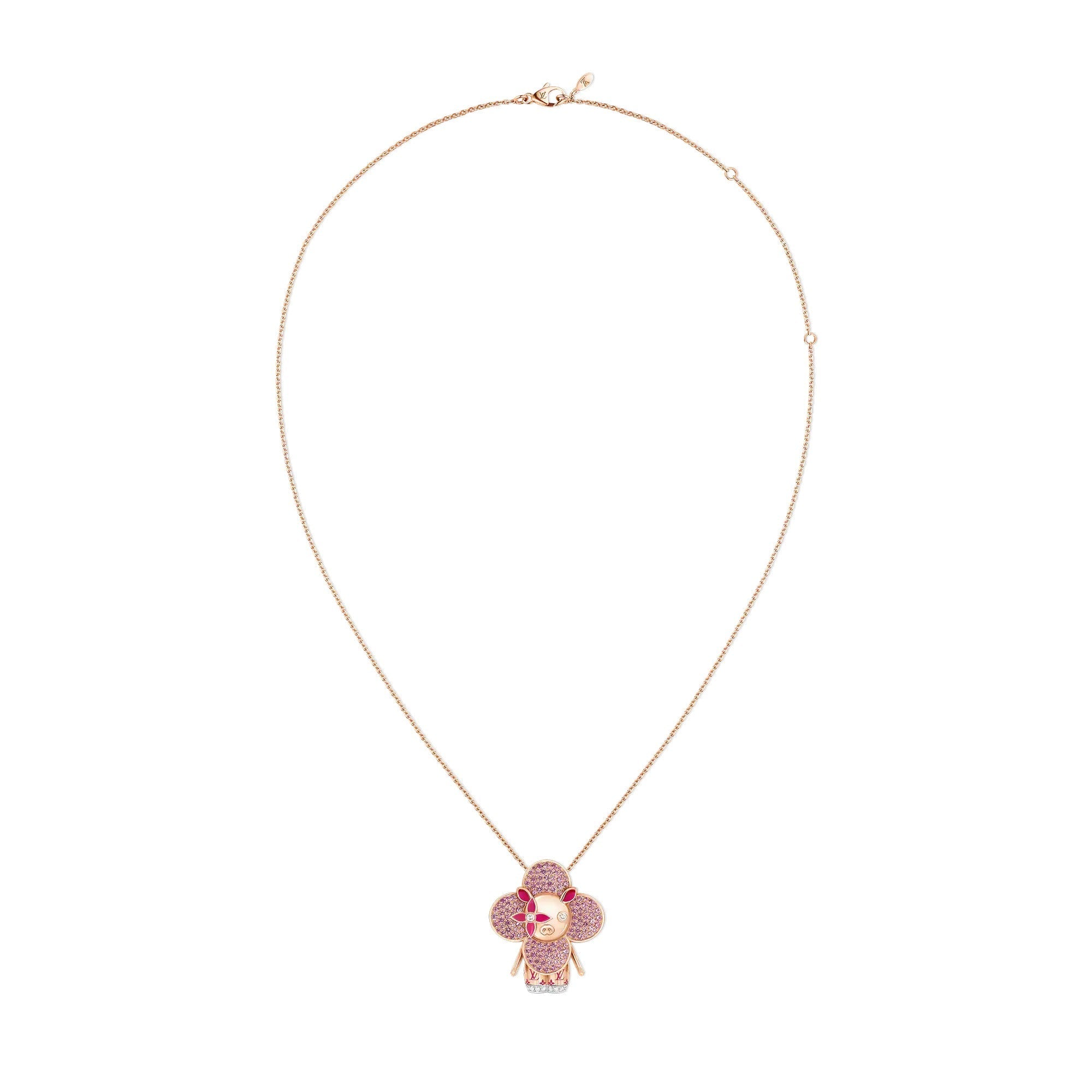 Vivienne Pig Pendant, Pink Gold, Lacquer, Diamonds & Colored Gemstones