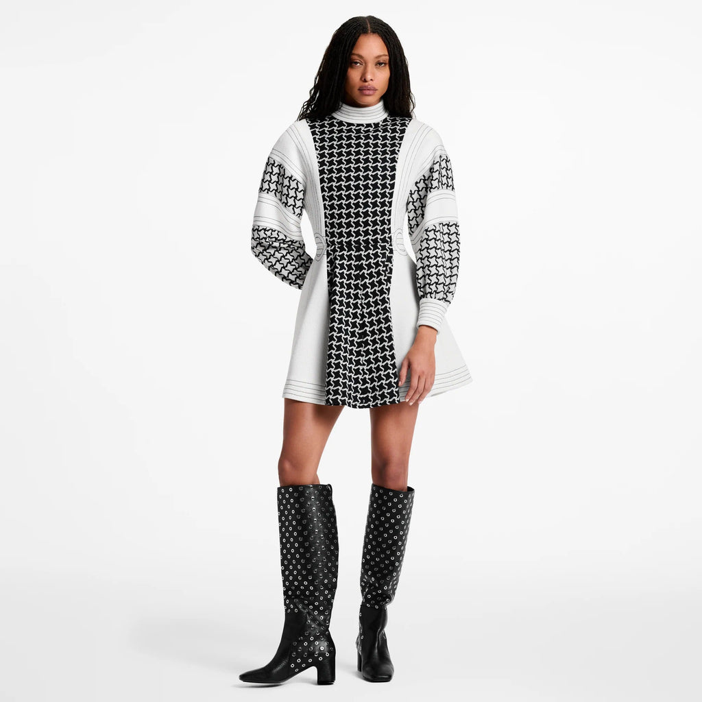 Honeycomb Jacquard Balloon Sleeve Dress