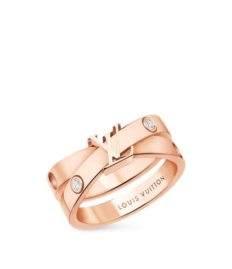 Empreinte Double Ring, Pink Gold and Diamonds