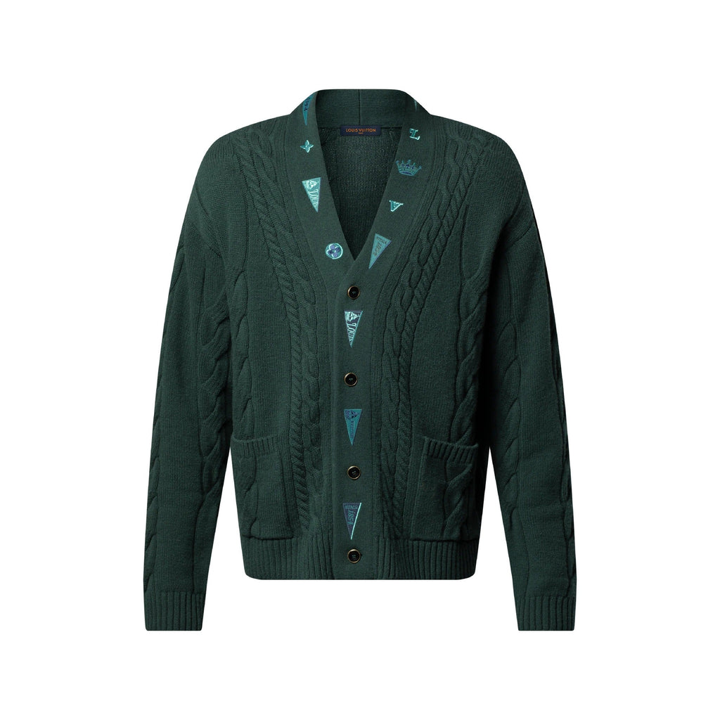 Embroidered Cable Knit Cardigan