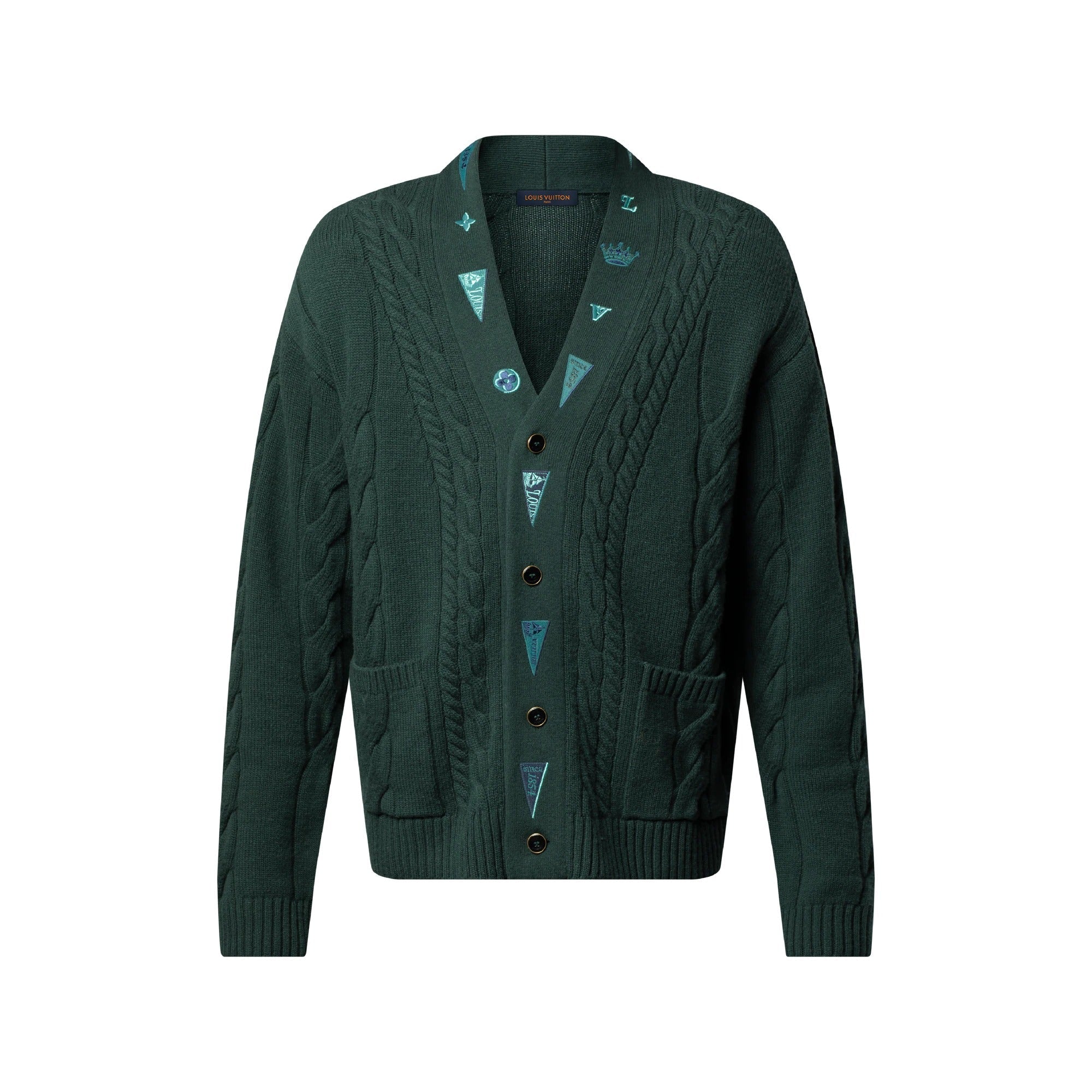 Embroidered Cable Knit Cardigan