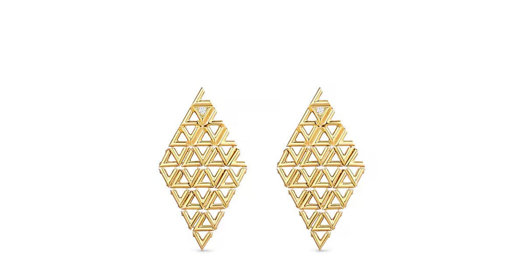 LV Volt Mesh Earrings, Yellow Gold And Diamonds