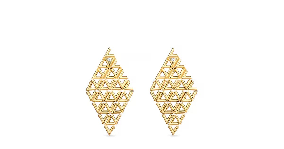 LV Volt Mesh Earrings, Yellow Gold And Diamonds