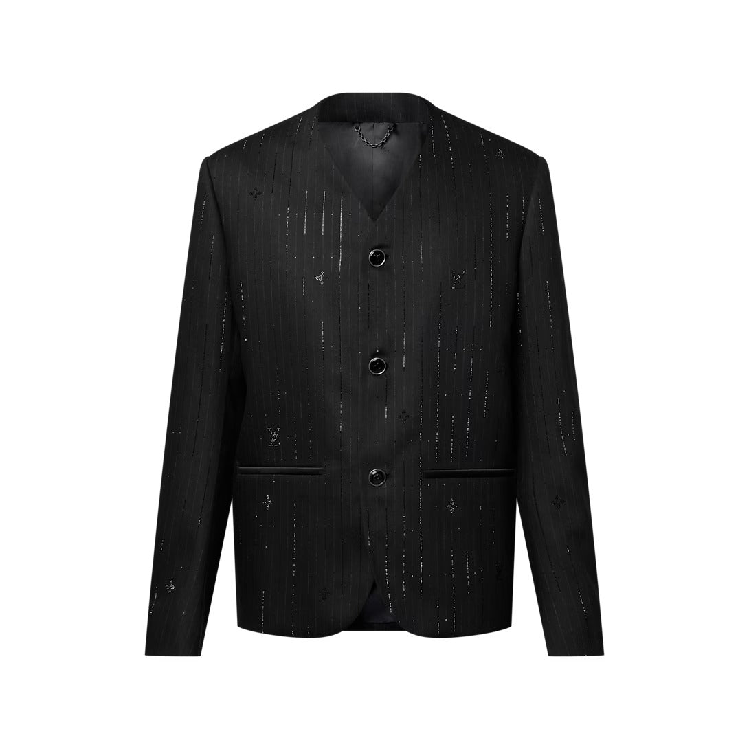 Embellished Pinstripe V-Neck Jacket