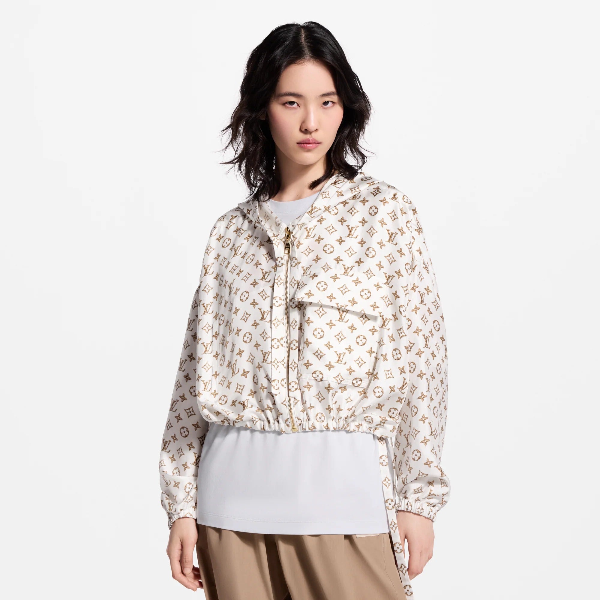Woven Monogram Print Drawstring Jacket