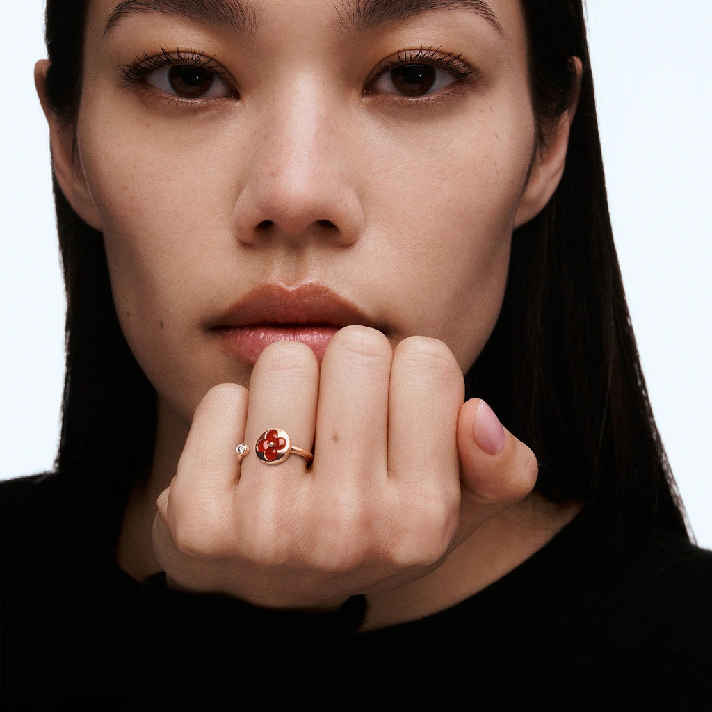 Color Blossom Mini Sun Ring, Pink Gold, Cornelian and Diamond
