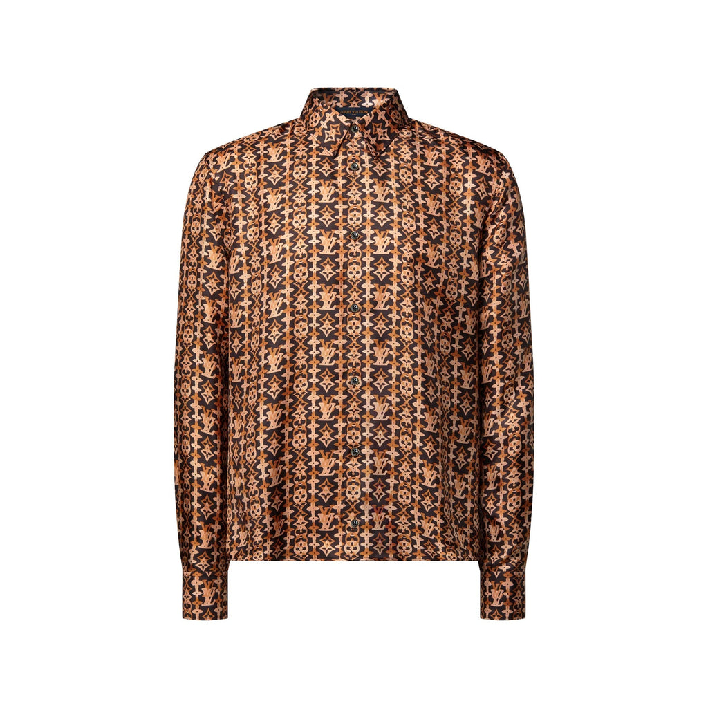 Monogram Printed Long-Sleeved Silk Shirt