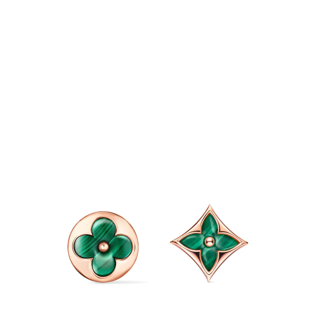 Color Blossom BB Sun Ear Stud, Pink Gold and Malachite - Per Unit