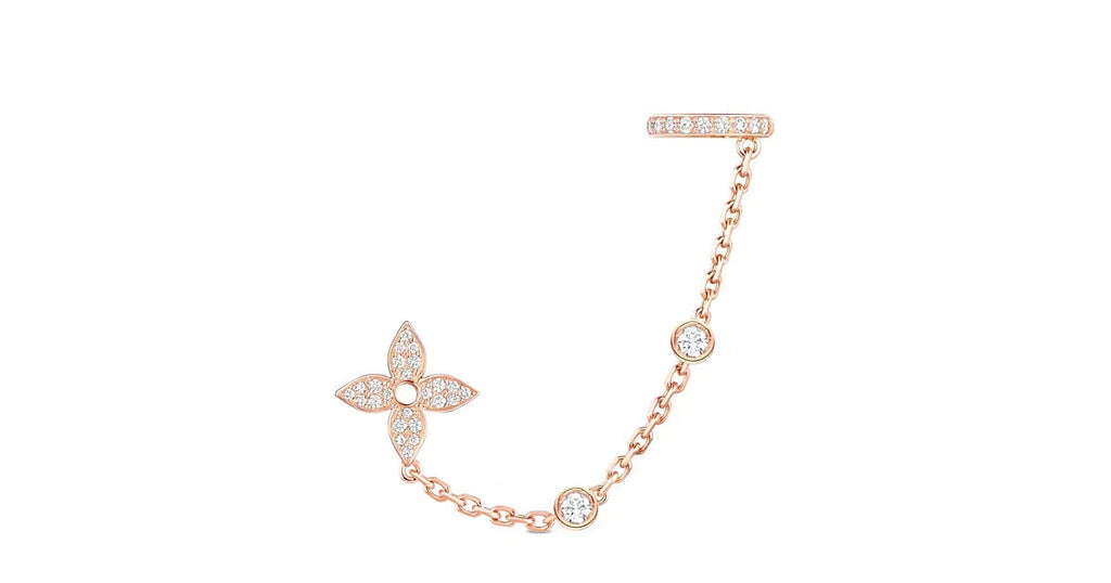 Idylle Blossom Mono Chain Earrings, Pink Gold And Diamonds - Per Unit