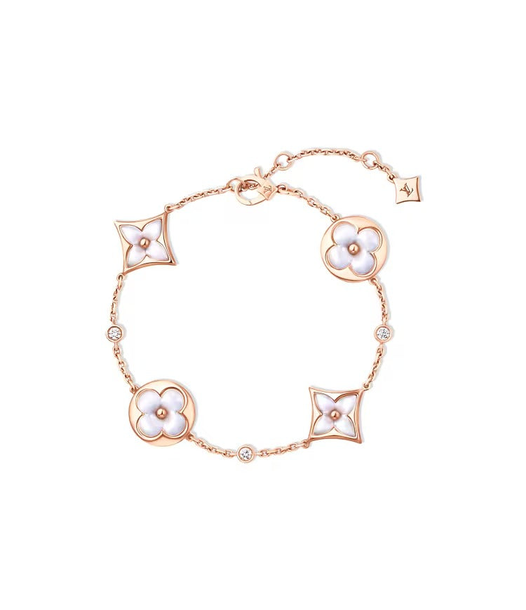 Color Blossom BB Star and Sun Multi-Motif Bracelet, Pink Gold, White Mother-of-Pearl and Diamonds