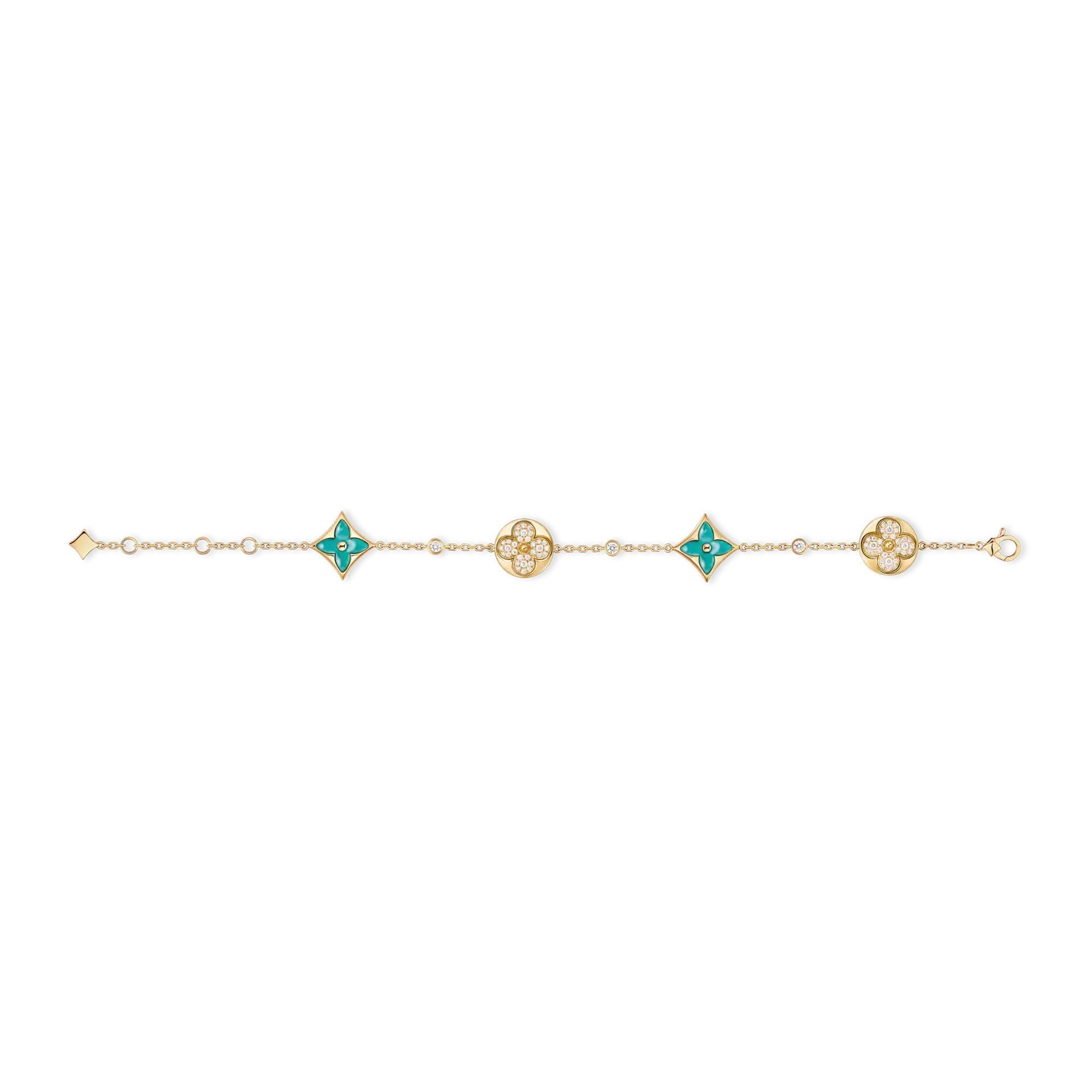 Color Blossom BB Star and Sun Multi-Motif Bracelet, Yellow Gold, Amazonite and Diamonds