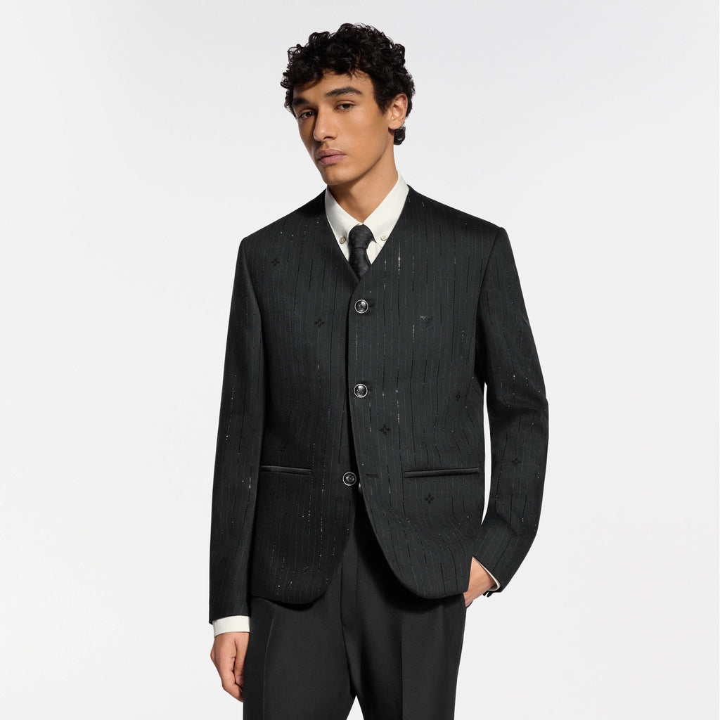 Embellished Pinstripe V-Neck Jacket