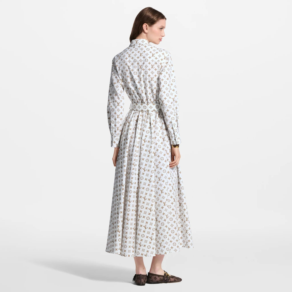 Woven Monogram Print Shirt Dress