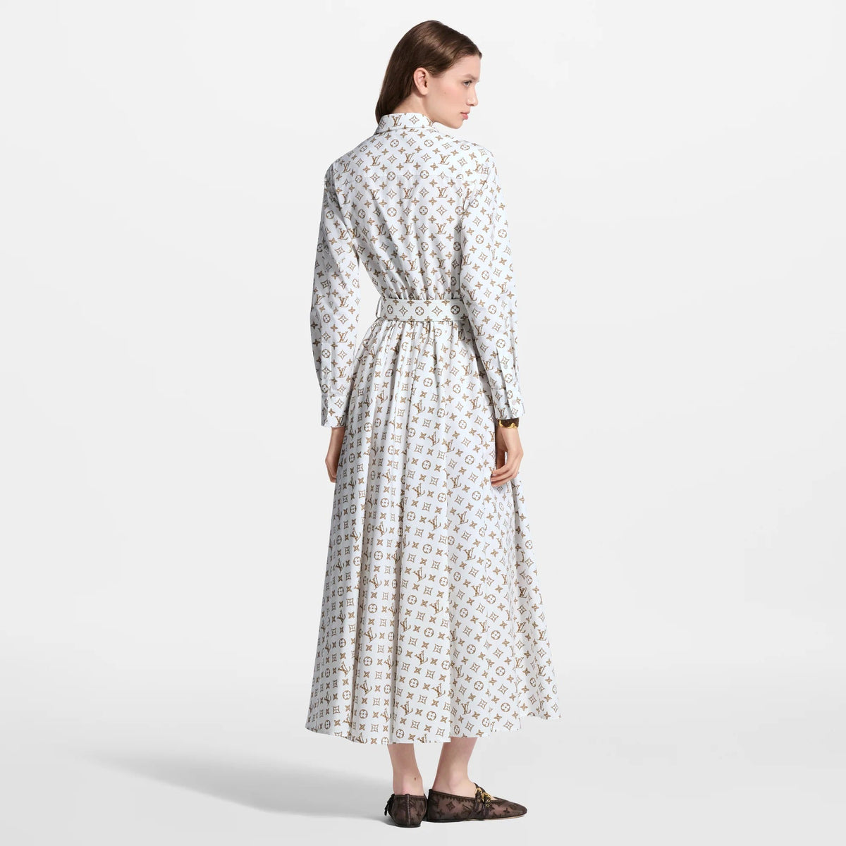 Woven Monogram Print Shirt Dress