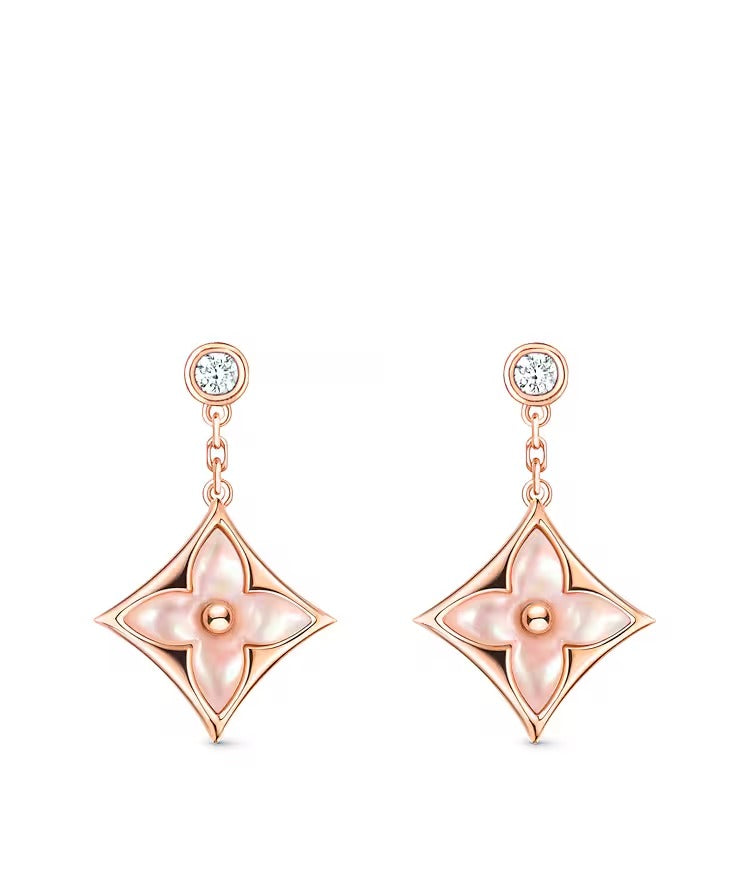 Color Blossom BB Star Earrings, Pink Gold, Pink Mother-of-Pearl and Diamonds