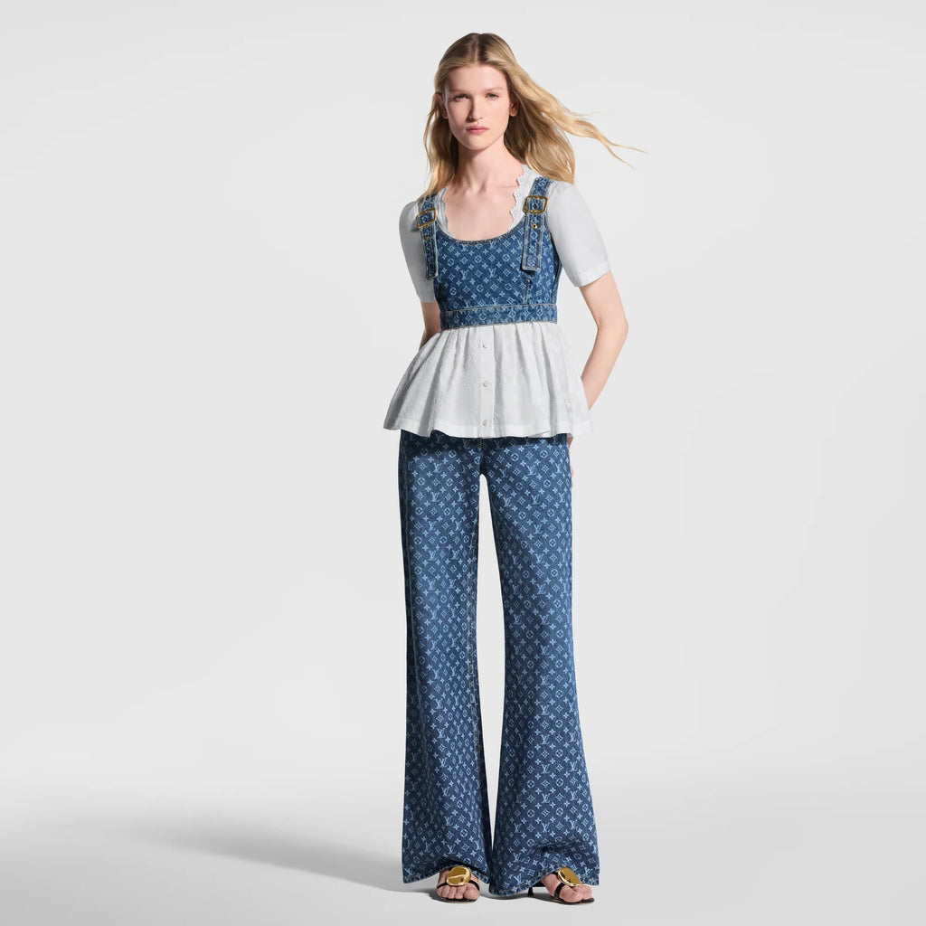 Monogram Denim Buckle Strap Crop Top