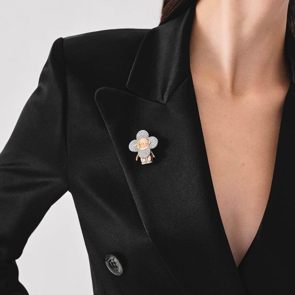 Vivienne large pendant, 3 golds & diamonds pavage