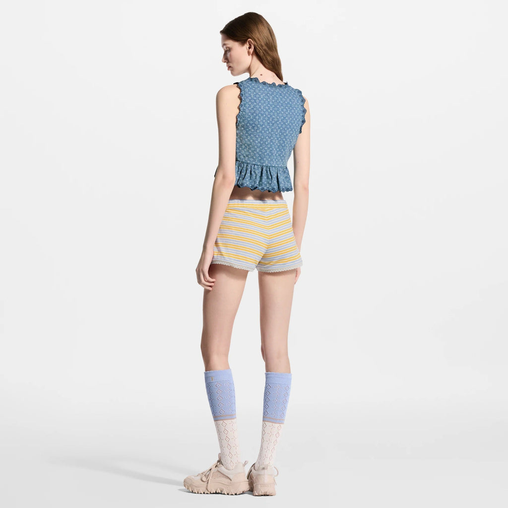 Monogram Denim Peplum Crop Top