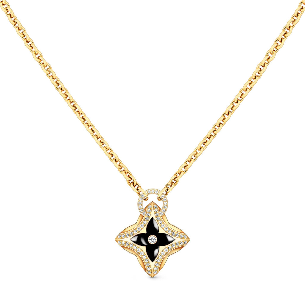Ever Blossom Pendant, Yellow Gold, Onyx & Diamonds