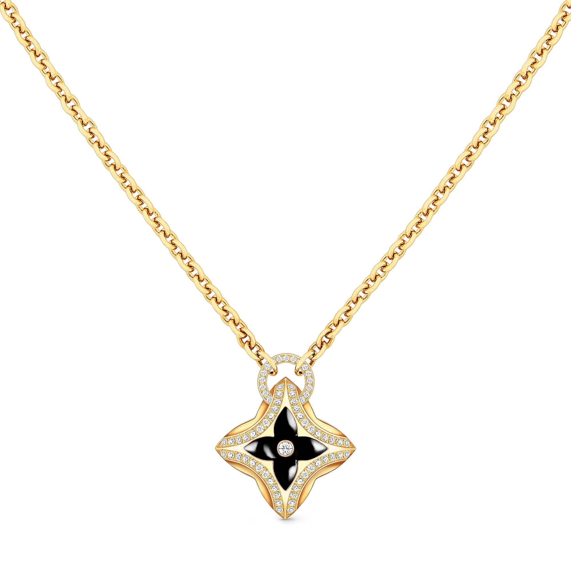 Ever Blossom Pendant, Yellow Gold, Onyx & Diamonds