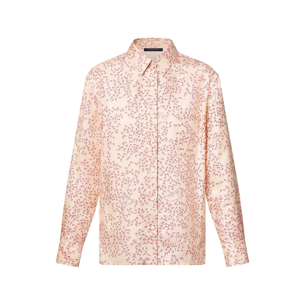 Cat-and-Mouse Print Silk Shirt