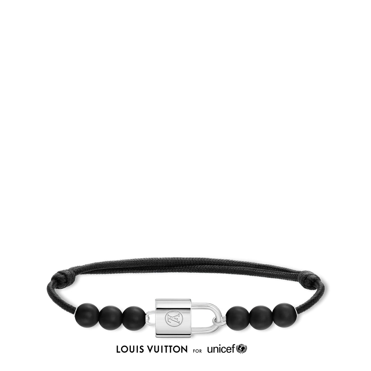 Silver Lockit Beads Bracelet, Black Titanium and Black Polyester Cord