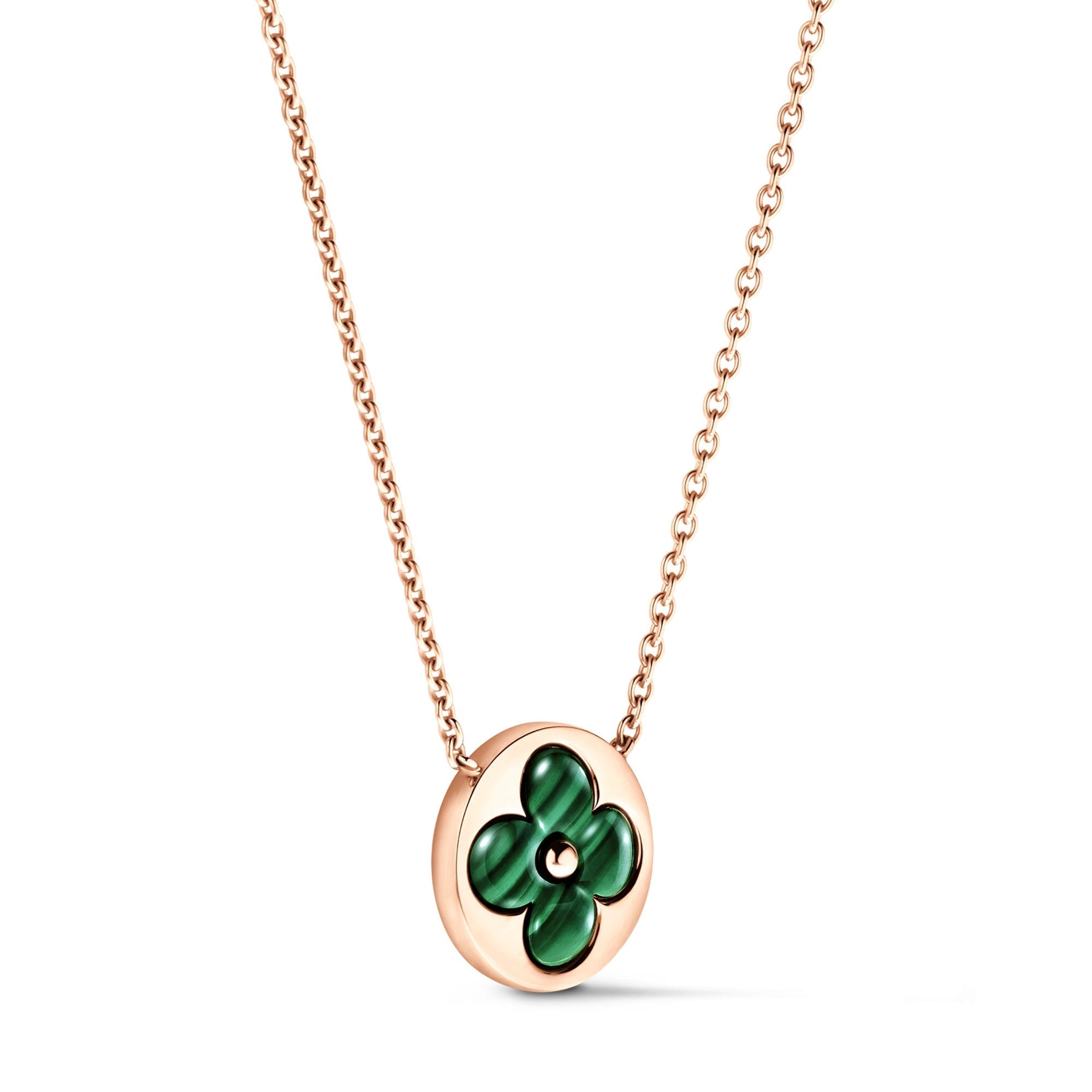 Color Blossom M Sun Pendant, Pink Gold and Malachite