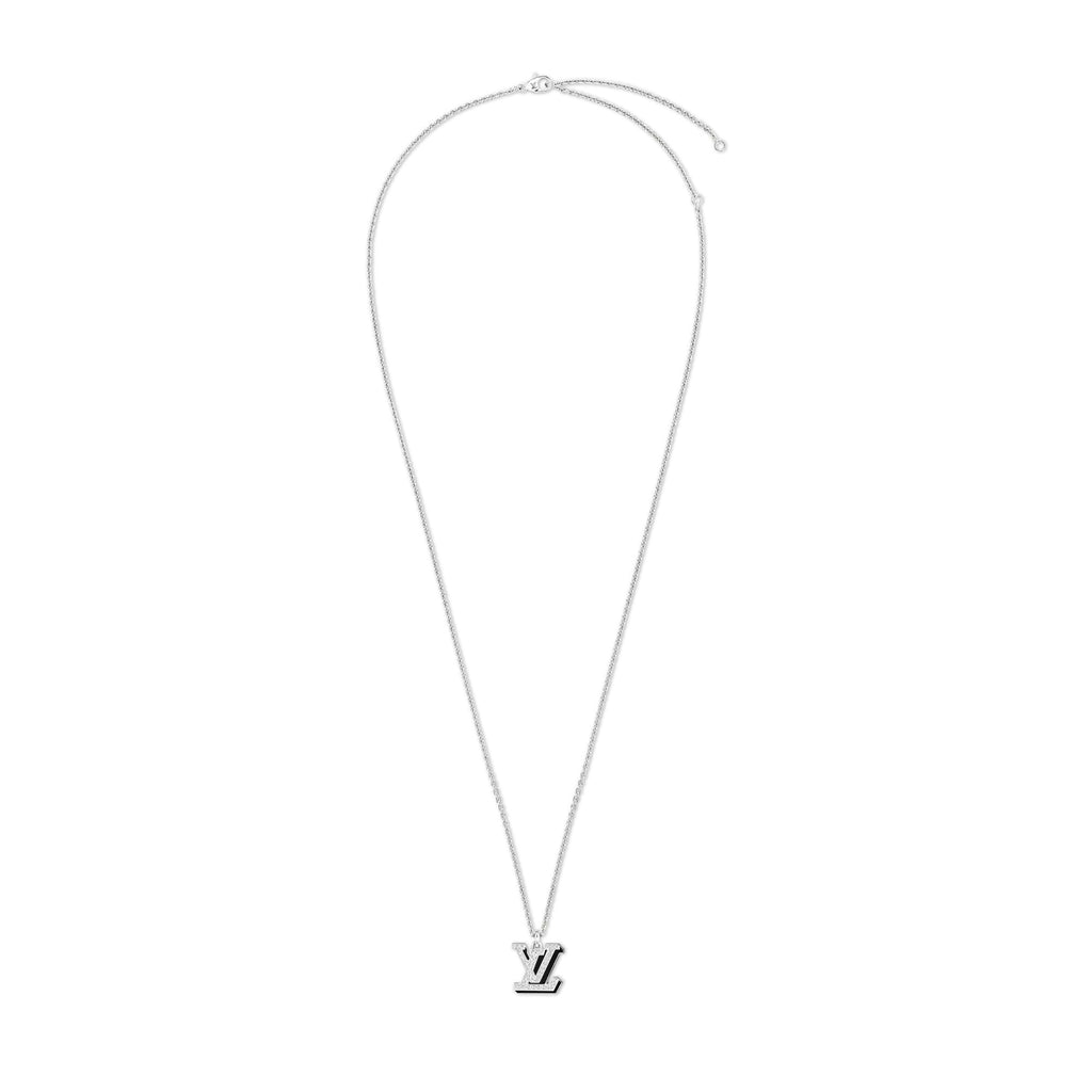 LV Medium Pendant, White Gold, Diamonds and Black Lacquer