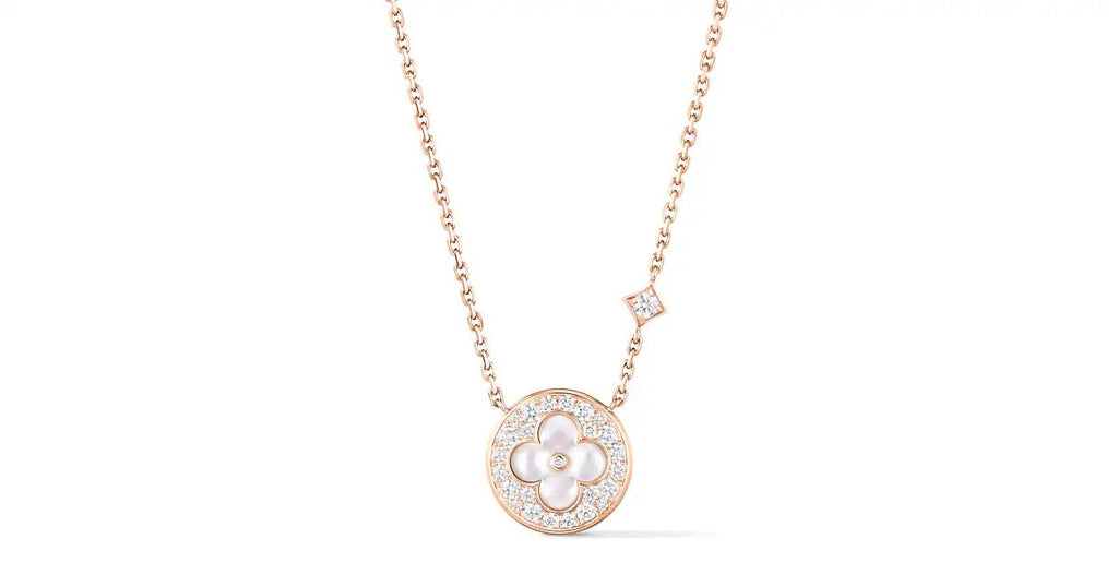 Color Blossom M Sun Pendant, Pink Gold, White Mother-of-Pearl and Diamonds