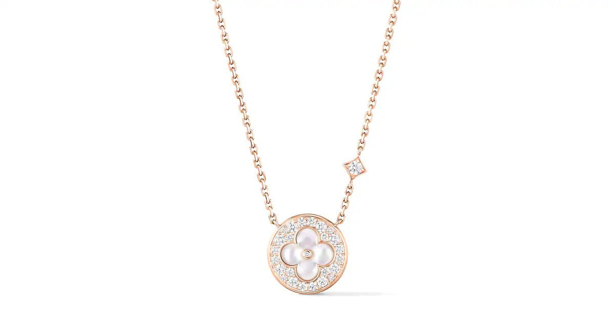 Color Blossom M Sun Pendant, Pink Gold, White Mother-of-Pearl and Diamonds