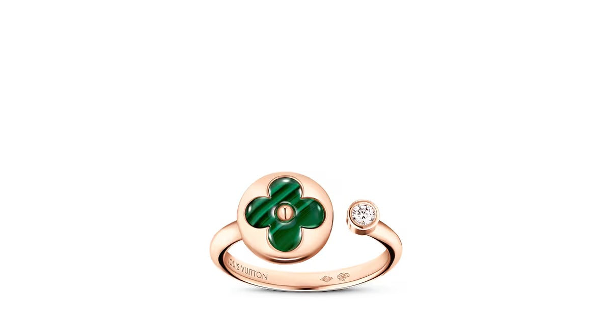 Color Blossom Mini Sun Ring, Pink Gold, Malachite and Diamond