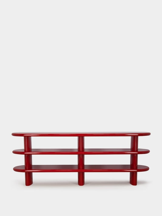 Tablua Red Lacquered Wood Open Shelf Sideboard