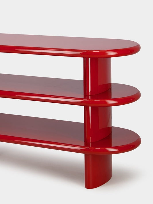 Tablua Red Lacquered Wood Open Shelf Sideboard