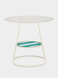 Tablua Round Glass Side Table with Decorative Fabric Shelf