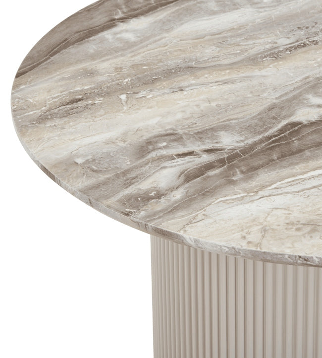 Tablua Round Marble Print Coffee Table with Fluted Column Base