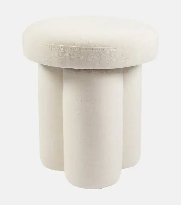 Tablua White Linen Upholstered Plywood Stool