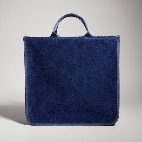 Children's GG tote bag with embroidery - dark blue GG terrycloth