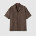 GG canvas linen blend bowling shirt - brown