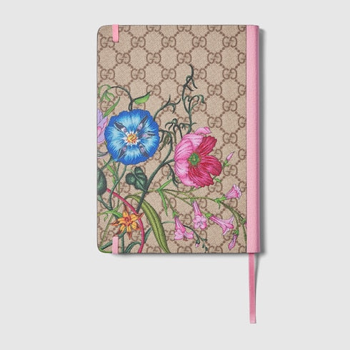 Large GG notebook with print - beige and dark brown
