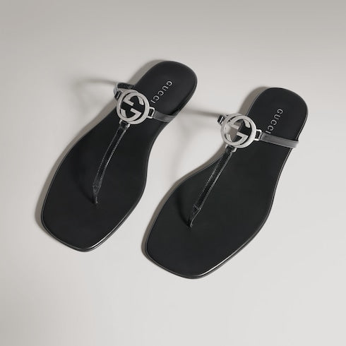 Men's thong sandal - black leather