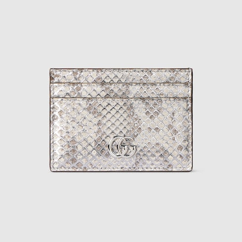 GG Marmont python card case - metallic silver