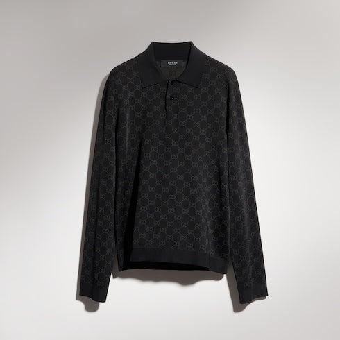 Viscose GG jacquard polo shirt - black