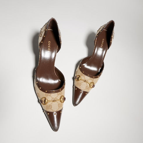 Women's Savoy pump - sand and brown GG canvas