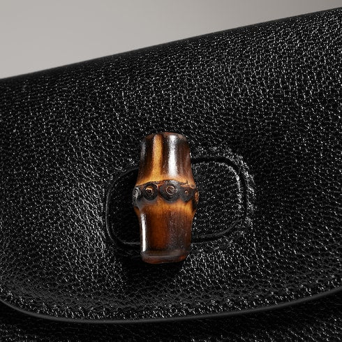 Card case with bamboo - black leather