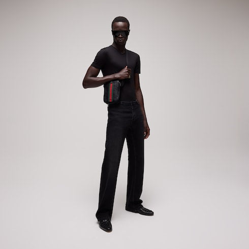 Stretch cotton denim pants - black