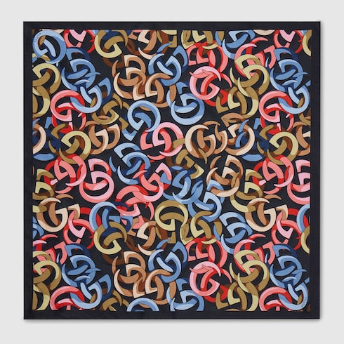 Printed silk pocket square - multicolor