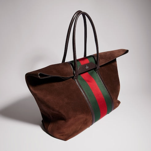 Medium duffle bag with Web - brown suede