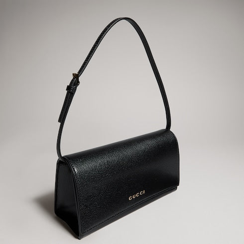 Mini pouch with Gucci lettering - black leather